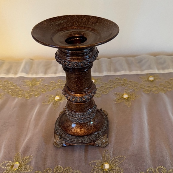 Vintage Bronze/Mixed Media Candlestick Holder - Picture 1 of 7
